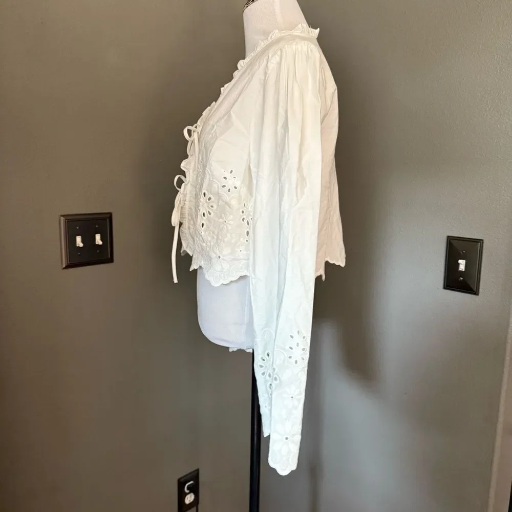 H&M Cream Ruffled Tie Front Blouse with Bib Collar